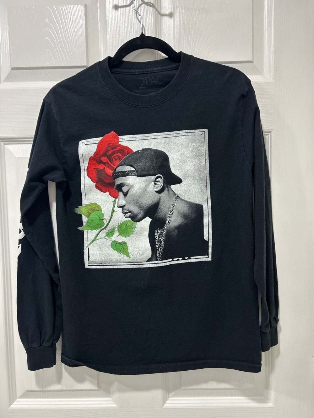 2Pac Tupac Shakur Rose Black Long Sleeve Graphic T-Shirt